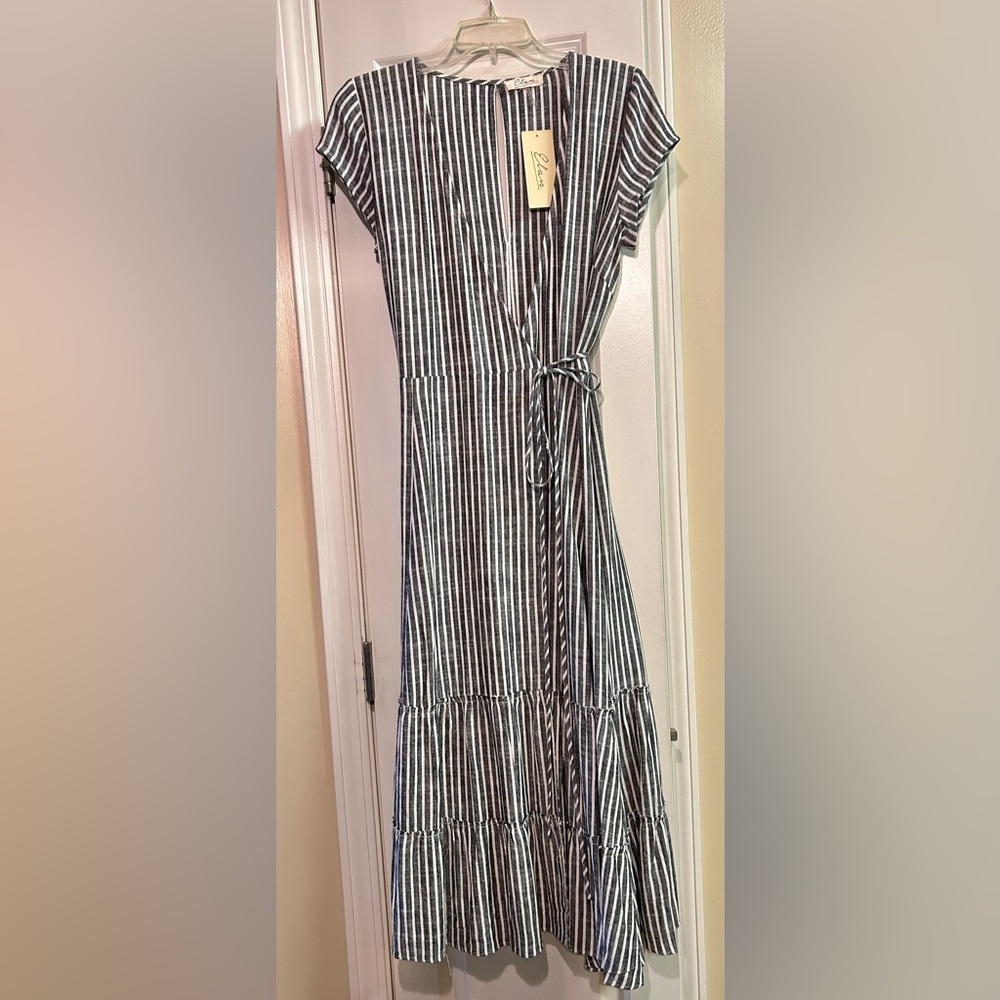 Elan striped midi wrap dress, Small, NWT